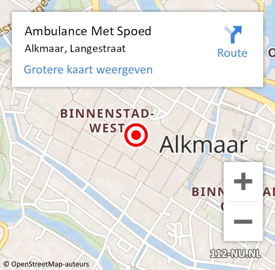 Locatie op kaart van de 112 melding: Ambulance Met Spoed Naar Alkmaar, Langestraat op 23 juni 2024 17:43