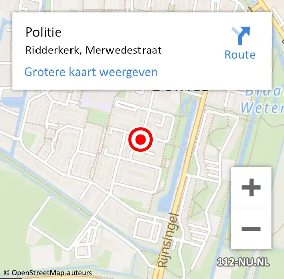 Locatie op kaart van de 112 melding: Politie Ridderkerk, Merwedestraat op 23 juni 2024 17:51