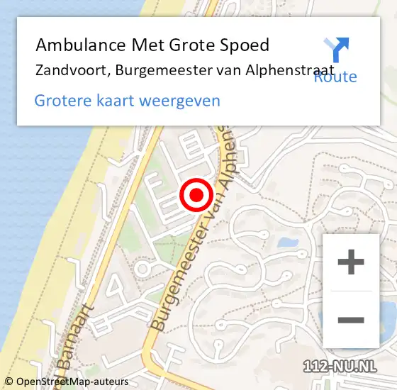 Locatie op kaart van de 112 melding: Ambulance Met Grote Spoed Naar Zandvoort, Burgemeester van Alphenstraat op 23 juni 2024 18:07