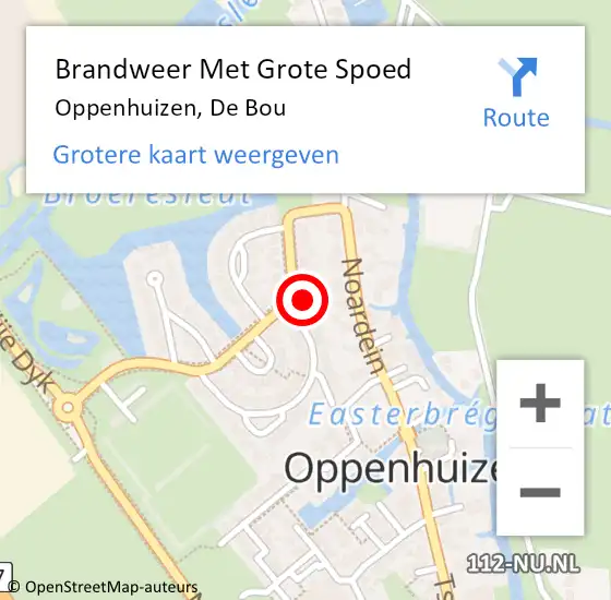 Locatie op kaart van de 112 melding: Brandweer Met Grote Spoed Naar Oppenhuizen, De Bou op 23 juni 2024 18:38