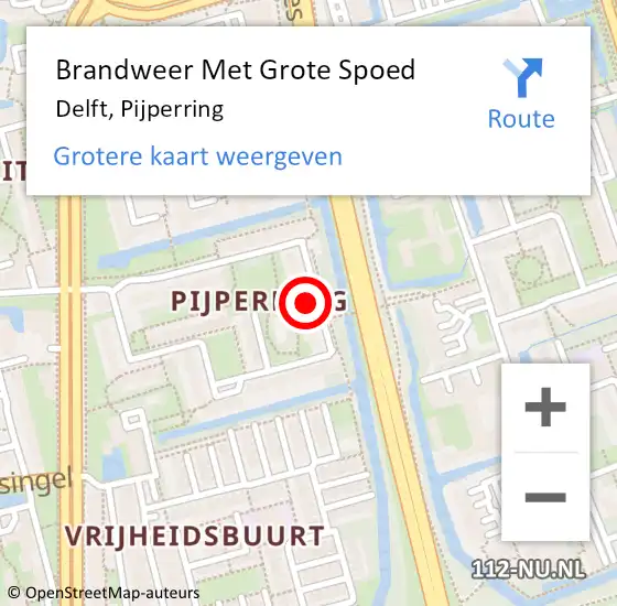 Locatie op kaart van de 112 melding: Brandweer Met Grote Spoed Naar Delft, Pijperring op 23 juni 2024 18:48