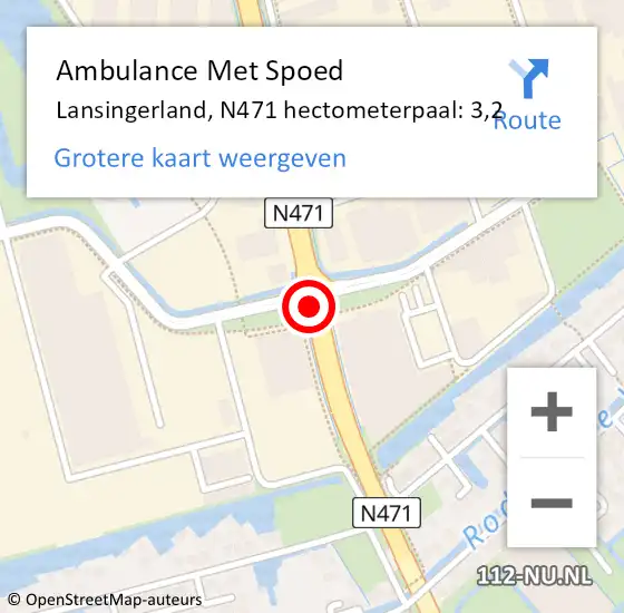 Locatie op kaart van de 112 melding: Ambulance Met Spoed Naar Lansingerland, N471 hectometerpaal: 3,2 op 23 juni 2024 18:58