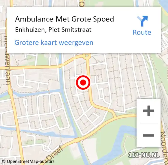 Locatie op kaart van de 112 melding: Ambulance Met Grote Spoed Naar Enkhuizen, Piet Smitstraat op 23 juni 2024 19:28