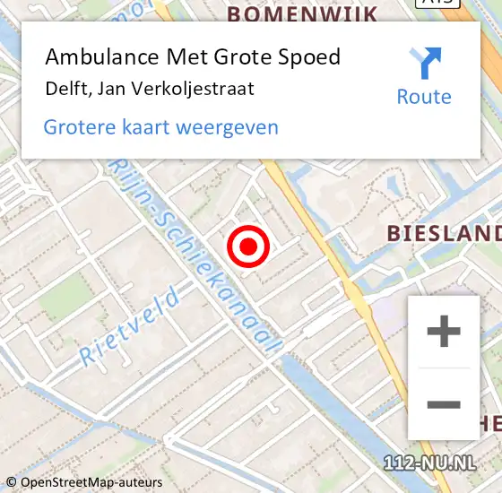 Locatie op kaart van de 112 melding: Ambulance Met Grote Spoed Naar Delft, Jan Verkoljestraat op 23 juni 2024 19:32