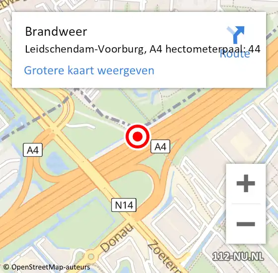 Locatie op kaart van de 112 melding: Brandweer Leidschendam-Voorburg, A4 hectometerpaal: 44 op 23 juni 2024 19:35