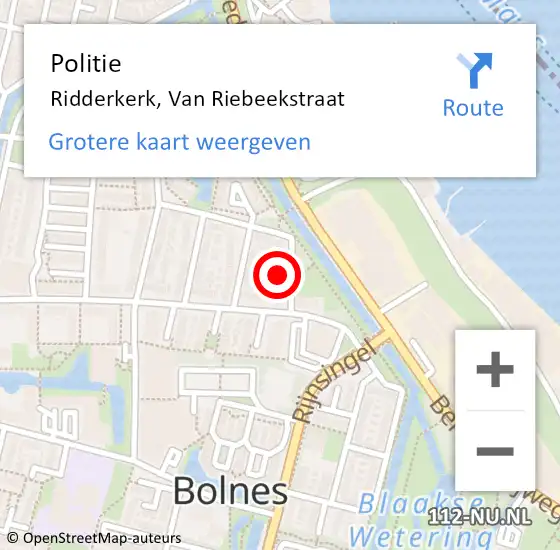 Locatie op kaart van de 112 melding: Politie Ridderkerk, Van Riebeekstraat op 23 juni 2024 19:51