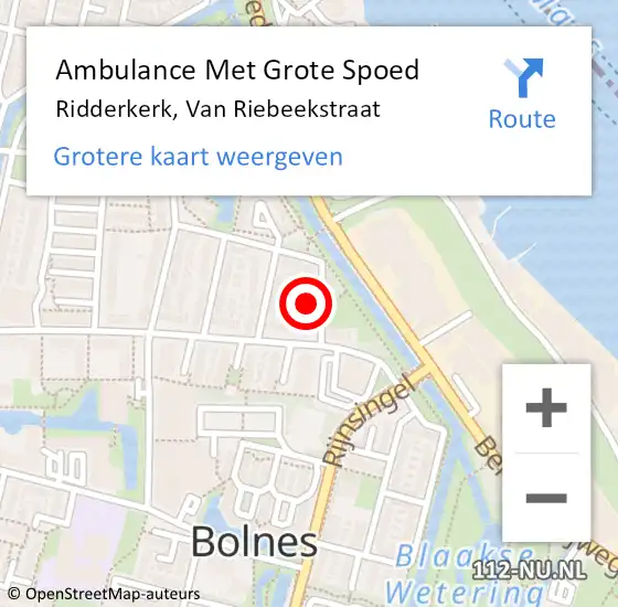 Locatie op kaart van de 112 melding: Ambulance Met Grote Spoed Naar Ridderkerk, Van Riebeekstraat op 23 juni 2024 19:51