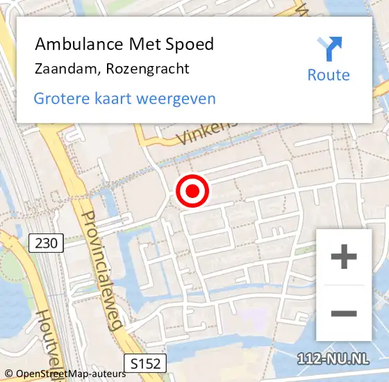 Locatie op kaart van de 112 melding: Ambulance Met Spoed Naar Zaandam, Rozengracht op 23 juni 2024 19:53