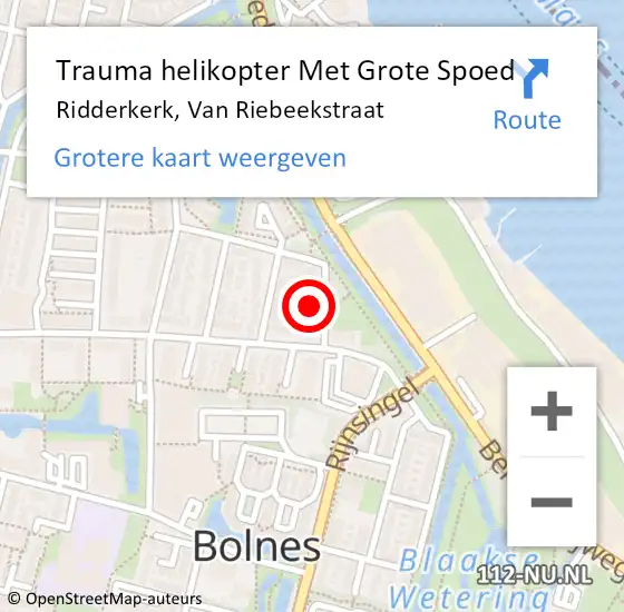 Locatie op kaart van de 112 melding: Trauma helikopter Met Grote Spoed Naar Ridderkerk, Van Riebeekstraat op 23 juni 2024 19:54