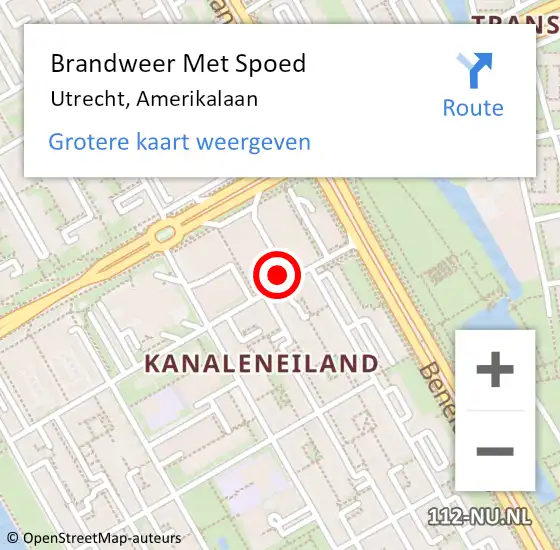 Locatie op kaart van de 112 melding: Brandweer Met Spoed Naar Utrecht, Amerikalaan op 23 juni 2024 20:11