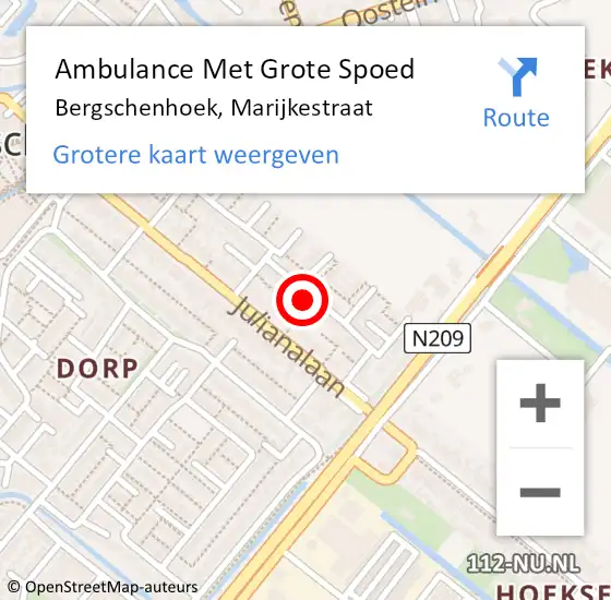 Locatie op kaart van de 112 melding: Ambulance Met Grote Spoed Naar Bergschenhoek, Marijkestraat op 23 juni 2024 20:31