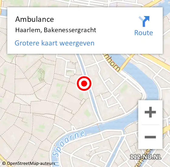 Locatie op kaart van de 112 melding: Ambulance Haarlem, Bakenessergracht op 23 juni 2024 20:38