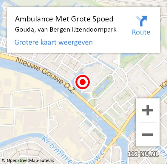 Locatie op kaart van de 112 melding: Ambulance Met Grote Spoed Naar Gouda, van Bergen IJzendoornpark op 23 juni 2024 20:43