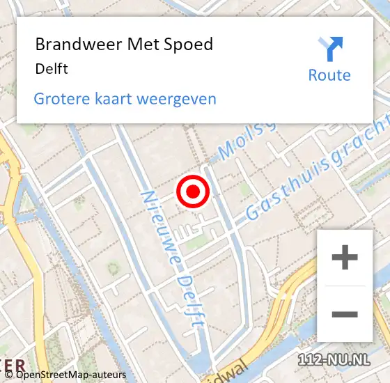 Locatie op kaart van de 112 melding: Brandweer Met Spoed Naar Delft op 23 juni 2024 21:06