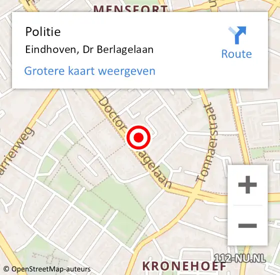 Locatie op kaart van de 112 melding: Politie Eindhoven, Dr Berlagelaan op 23 juni 2024 21:10