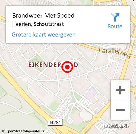 Locatie op kaart van de 112 melding: Brandweer Met Spoed Naar Heerlen, Schoutstraat op 23 juni 2024 21:25