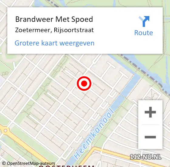 Locatie op kaart van de 112 melding: Brandweer Met Spoed Naar Zoetermeer, Rijsoortstraat op 23 juni 2024 21:45