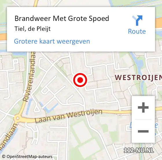 Locatie op kaart van de 112 melding: Brandweer Met Grote Spoed Naar Tiel, de Pleijt op 23 juni 2024 21:50