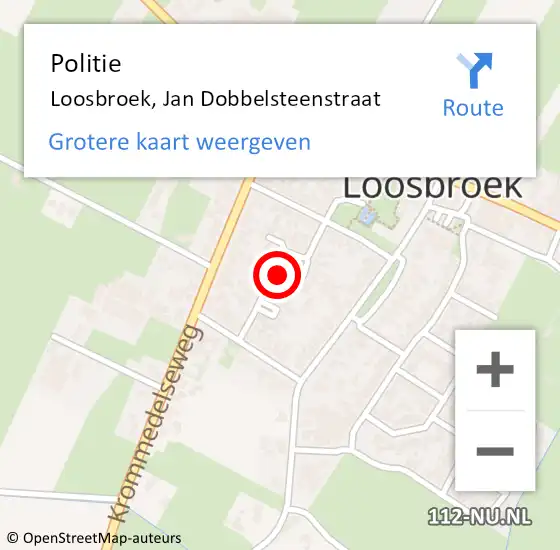 Locatie op kaart van de 112 melding: Politie Loosbroek, Jan Dobbelsteenstraat op 23 juni 2024 21:53