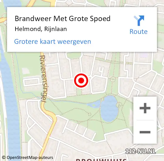 Locatie op kaart van de 112 melding: Brandweer Met Grote Spoed Naar Helmond, Rijnlaan op 23 juni 2024 22:03