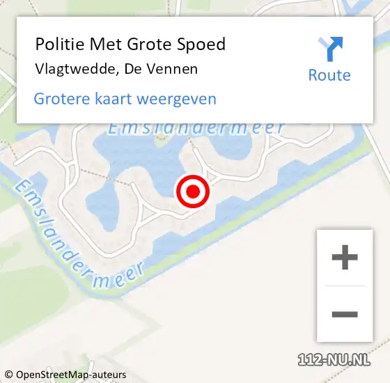 Locatie op kaart van de 112 melding: Politie Met Grote Spoed Naar Vlagtwedde, De Vennen op 23 juni 2024 22:05