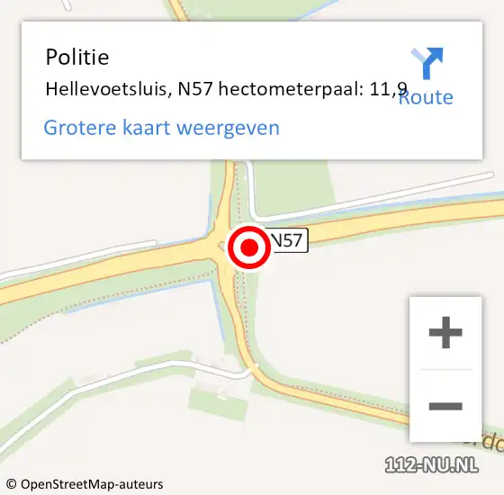 Locatie op kaart van de 112 melding: Politie Hellevoetsluis, N57 hectometerpaal: 11,9 op 23 juni 2024 22:17