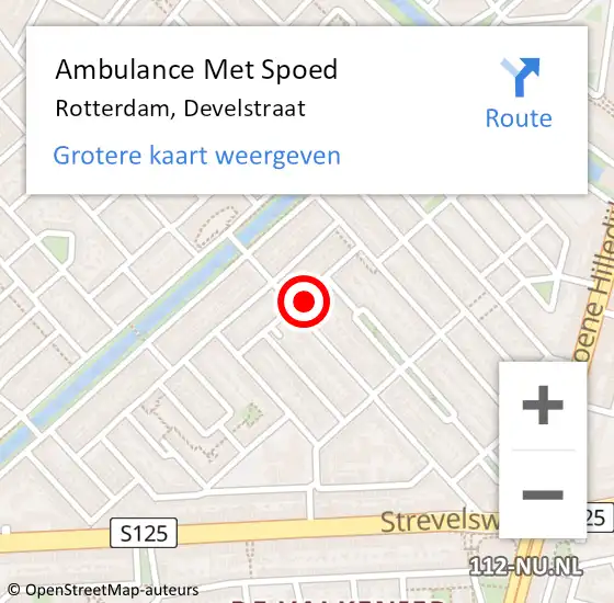 Locatie op kaart van de 112 melding: Ambulance Met Spoed Naar Rotterdam, Develstraat op 23 juni 2024 22:31