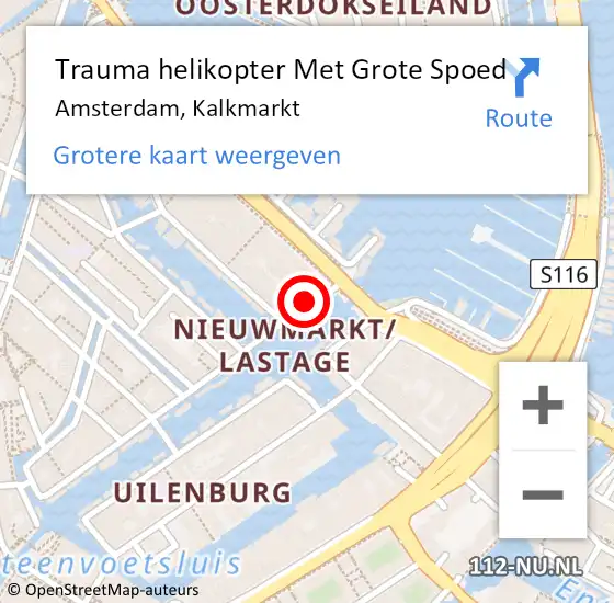 Locatie op kaart van de 112 melding: Trauma helikopter Met Grote Spoed Naar Amsterdam, Kalkmarkt op 23 juni 2024 22:33