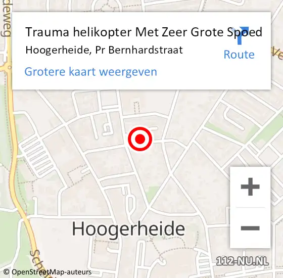 Locatie op kaart van de 112 melding: Trauma helikopter Met Zeer Grote Spoed Naar Hoogerheide, Pr Bernhardstraat op 23 juni 2024 22:41