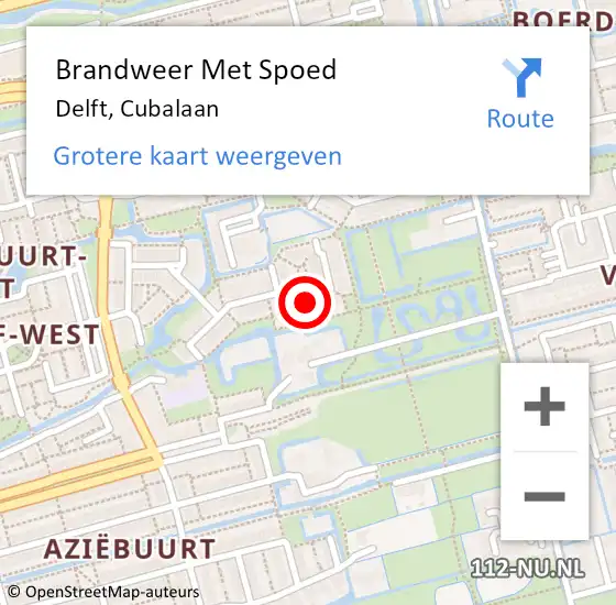 Locatie op kaart van de 112 melding: Brandweer Met Spoed Naar Delft, Cubalaan op 23 juni 2024 22:56