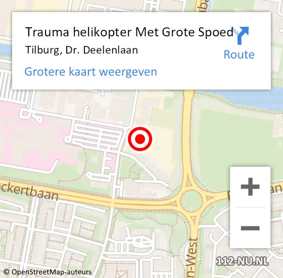 Locatie op kaart van de 112 melding: Trauma helikopter Met Grote Spoed Naar Tilburg, Dr. Deelenlaan op 23 juni 2024 23:21