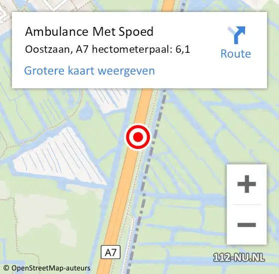 Locatie op kaart van de 112 melding: Ambulance Met Spoed Naar Oostzaan, A7 hectometerpaal: 6,1 op 23 juni 2024 23:32