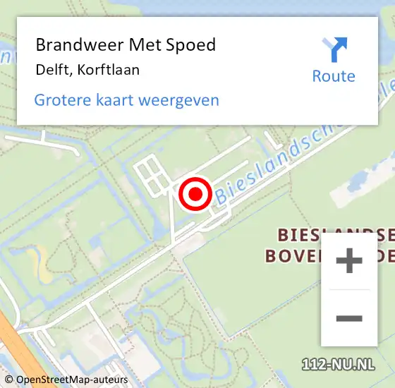 Locatie op kaart van de 112 melding: Brandweer Met Spoed Naar Delft, Korftlaan op 23 juni 2024 23:52