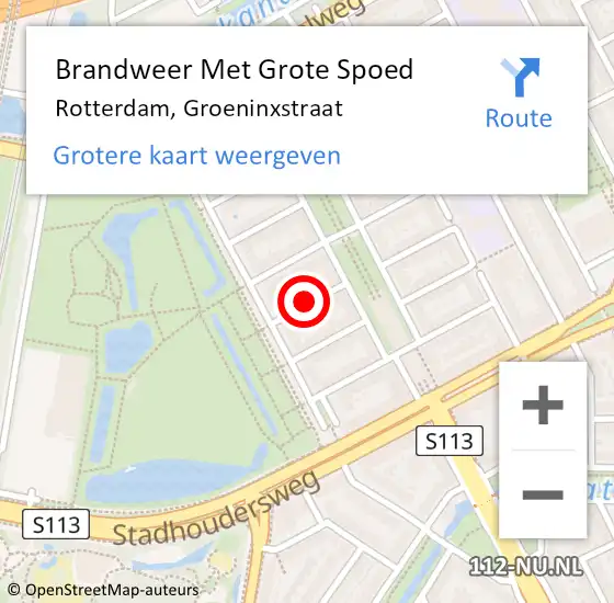 Locatie op kaart van de 112 melding: Brandweer Met Grote Spoed Naar Rotterdam, Groeninxstraat op 23 juni 2024 23:54