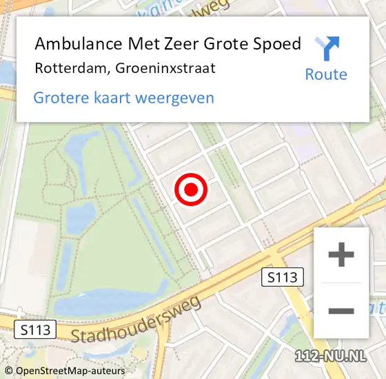 Locatie op kaart van de 112 melding: Ambulance Met Zeer Grote Spoed Naar Rotterdam, Groeninxstraat op 23 juni 2024 23:54