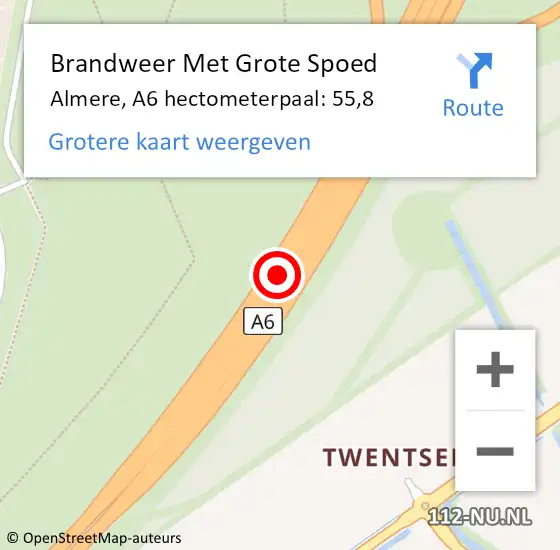 Locatie op kaart van de 112 melding: Brandweer Met Grote Spoed Naar Almere, A6 hectometerpaal: 55,8 op 24 juni 2024 00:12