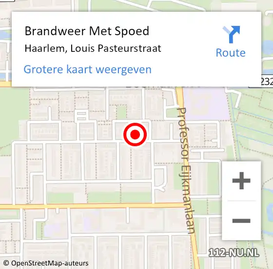 Locatie op kaart van de 112 melding: Brandweer Met Spoed Naar Haarlem, Louis Pasteurstraat op 24 juni 2024 00:25