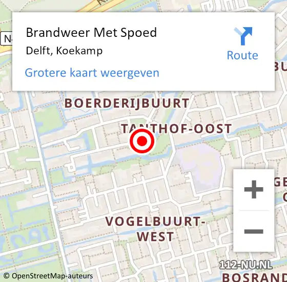Locatie op kaart van de 112 melding: Brandweer Met Spoed Naar Delft, Koekamp op 24 juni 2024 01:39