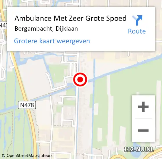 Locatie op kaart van de 112 melding: Ambulance Met Zeer Grote Spoed Naar Bergambacht, Dijklaan op 24 juni 2024 01:49