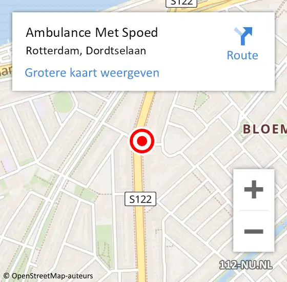 Locatie op kaart van de 112 melding: Ambulance Met Spoed Naar Rotterdam, Dordtselaan op 24 juni 2024 01:57