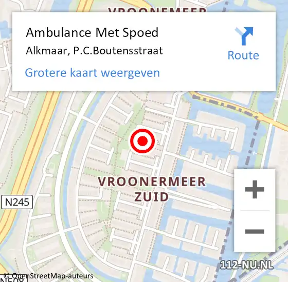 Locatie op kaart van de 112 melding: Ambulance Met Spoed Naar Alkmaar, P.C.Boutensstraat op 24 juni 2024 02:16