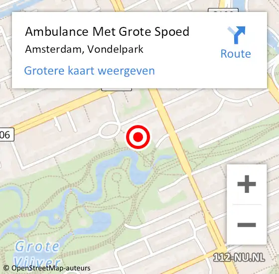 Locatie op kaart van de 112 melding: Ambulance Met Grote Spoed Naar Amsterdam, Vondelpark op 24 juni 2024 02:28