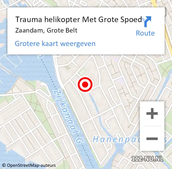Locatie op kaart van de 112 melding: Trauma helikopter Met Grote Spoed Naar Zaandam, Grote Belt op 24 juni 2024 02:52