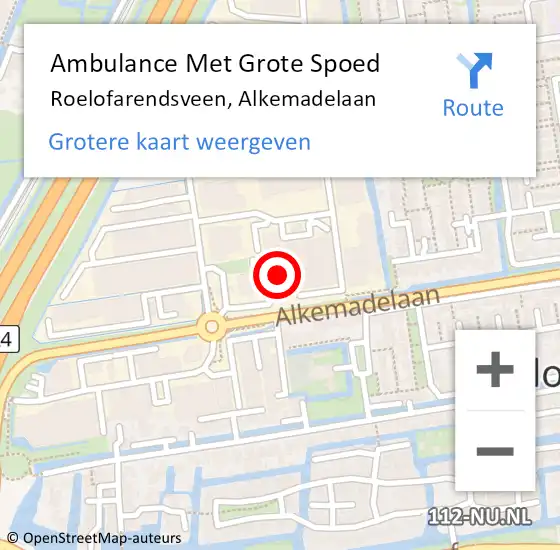 Locatie op kaart van de 112 melding: Ambulance Met Grote Spoed Naar Roelofarendsveen, Alkemadelaan op 24 juni 2024 06:24