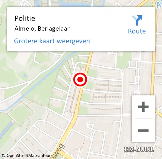 Locatie op kaart van de 112 melding: Politie Almelo, Berlagelaan op 24 juni 2024 06:50