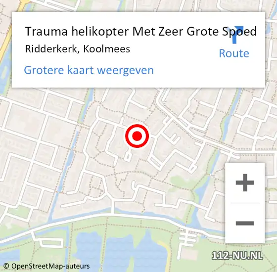 Locatie op kaart van de 112 melding: Trauma helikopter Met Zeer Grote Spoed Naar Ridderkerk, Koolmees op 24 juni 2024 07:03