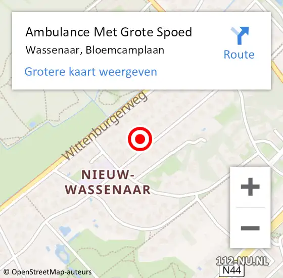 Locatie op kaart van de 112 melding: Ambulance Met Grote Spoed Naar Wassenaar, Bloemcamplaan op 24 juni 2024 07:15