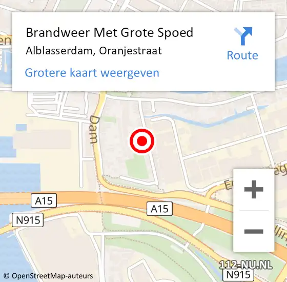 Locatie op kaart van de 112 melding: Brandweer Met Grote Spoed Naar Alblasserdam, Oranjestraat op 24 juni 2024 07:33