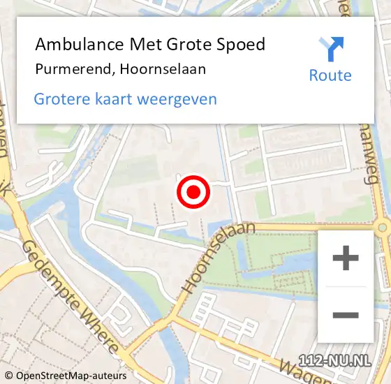 Locatie op kaart van de 112 melding: Ambulance Met Grote Spoed Naar Purmerend, Hoornselaan op 24 juni 2024 07:47