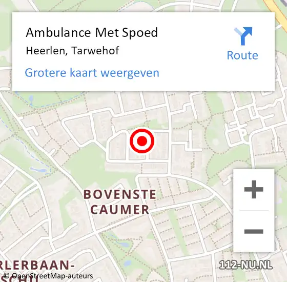 Locatie op kaart van de 112 melding: Ambulance Met Spoed Naar Heerlen, Tarwehof op 10 oktober 2014 14:03